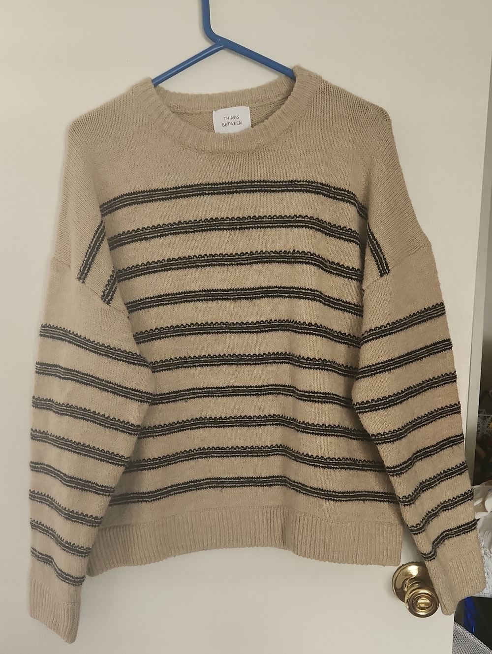 Women's Knit Sweater In Oatmeal And Navy